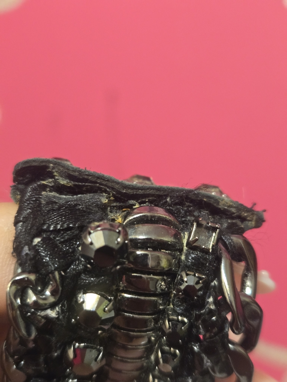 Vintage Henri Bendel Black Chain-Link & Crystals Wrap Leather Bracelet GUC - Picture 11 of 13